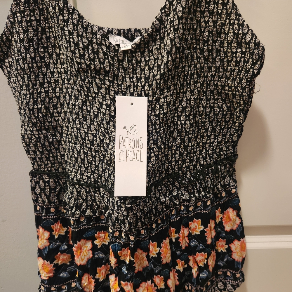 Patrons of Peace Black and Orange Floral Blouse